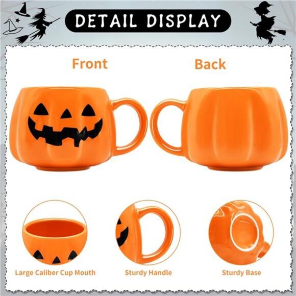 12 oz Halloween Pumpkin Mug Decorations, Happy Halloween Pattern Mug Ceramic - Picture 4 of 7